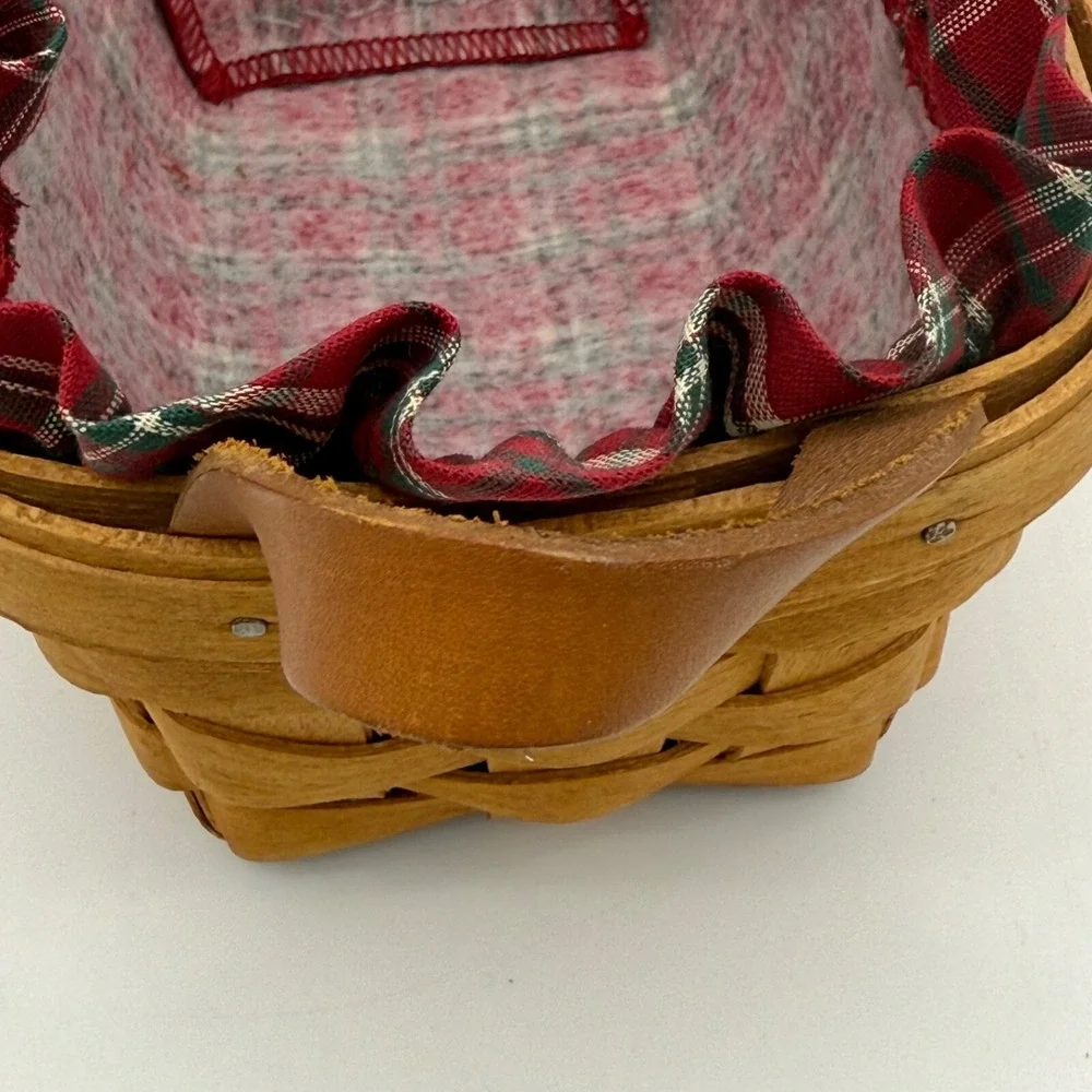 Longaberger 1994 Small Rectangular Basket w/ Leather Handles, Plaid Ruffled Line